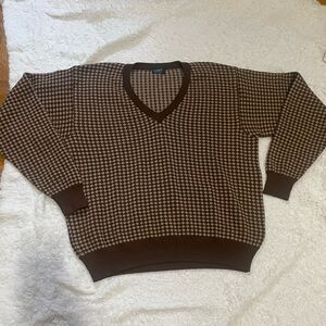 Como Sport Brown Houndstooth V-Neck Sweater